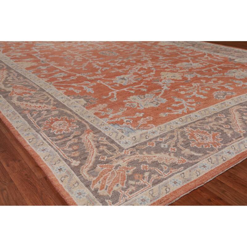 Hand Knotted Oriental 100% Wool Carpet Transitional All-Over Oranges & Rust Oushak Area Rug - 12' 4'' X 9' 3''