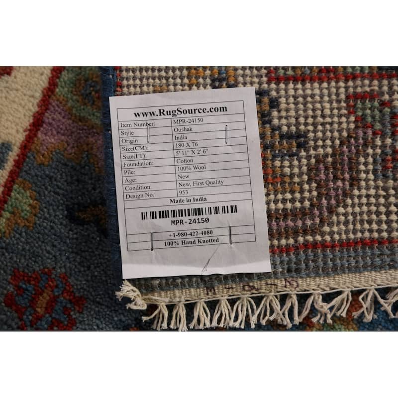 Blue Gray Floral Oushak Indian Foyer Rug Hand-Knotted Wool Carpet - 2'6"x 5'11"