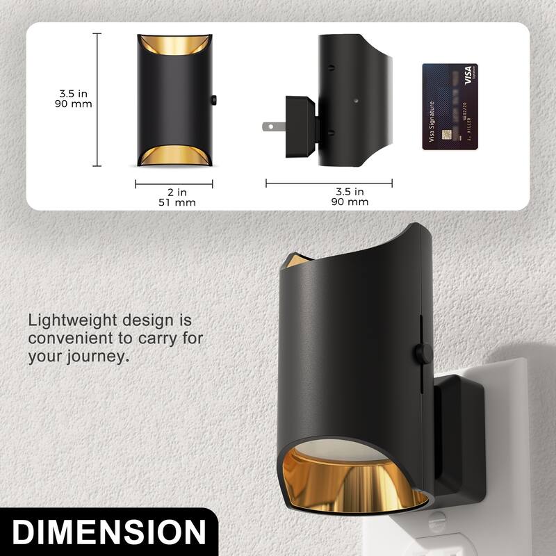YANSUN Set of 2 Plug-in Dusk-to-Dawn Night Lights, Black Cylinder Wall Lamp, 3000K Warm Light, Sliding Dimmer, US Plug