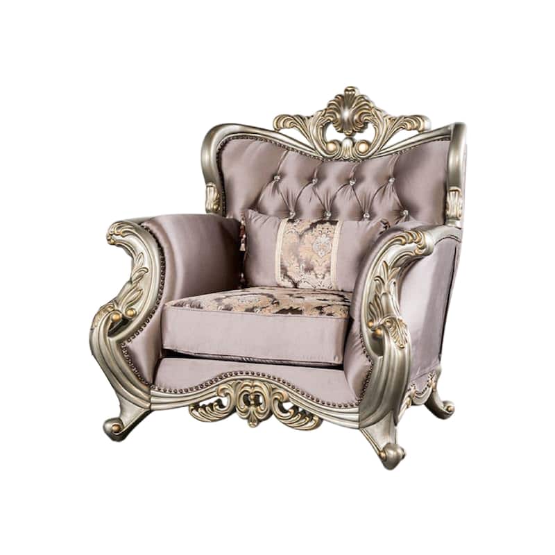 Aboi Armchair, 1 Accent Pillow, Purple Velvet, Carved Details