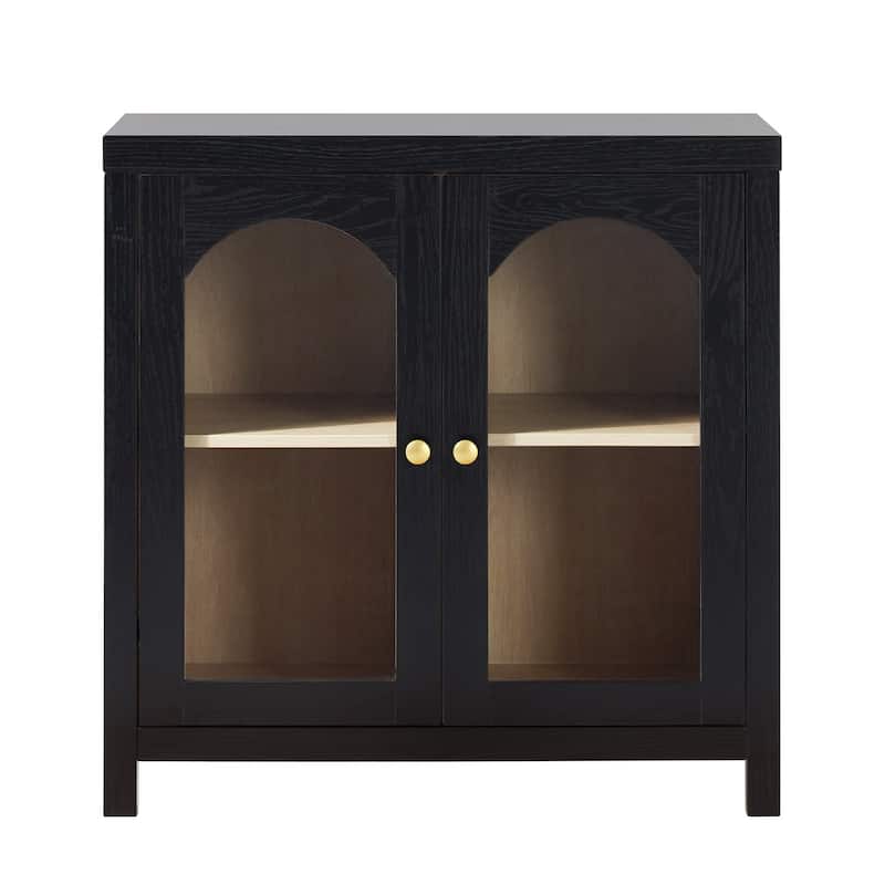 Walker Edison Modern Arched Glass Accent Cabinet with Brass Hardware