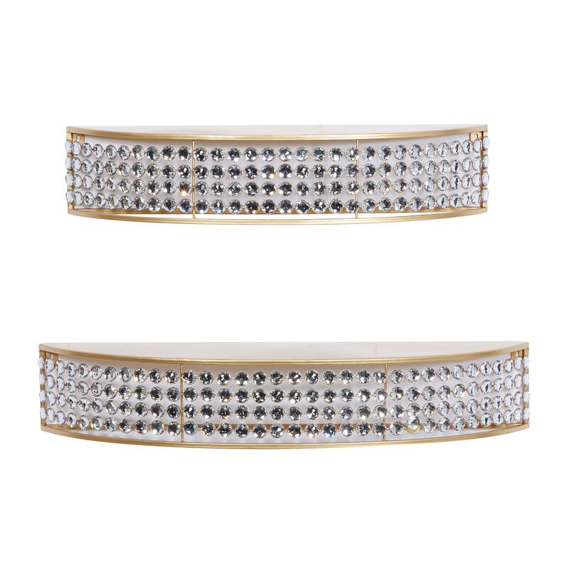 Gold Metal Half-Moon Wall Shelf with Crystal Embellishments (Set of 2)
