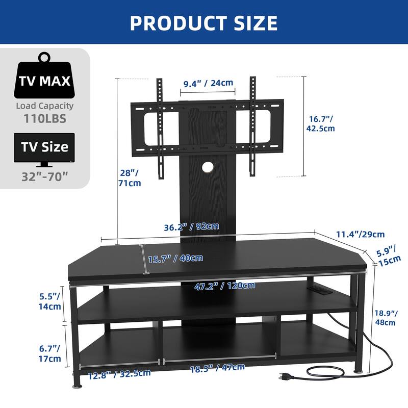 Moasis LED Light TV Stand with Mount, Power Outlet amd USB Port for TVs up to 70"