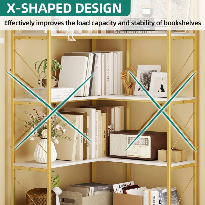 Moasis 65.9-Inch Corner Bookshelf 5-Tier Industrial Display Bookcase