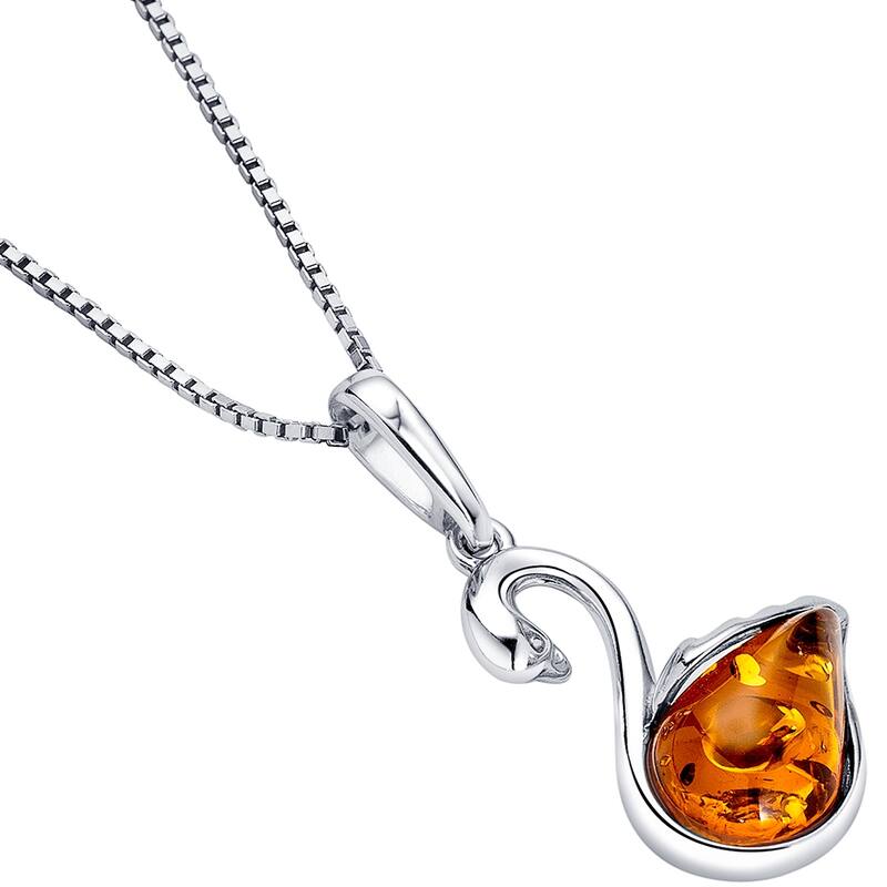 Amber Swan Pendant in Sterling Silver
