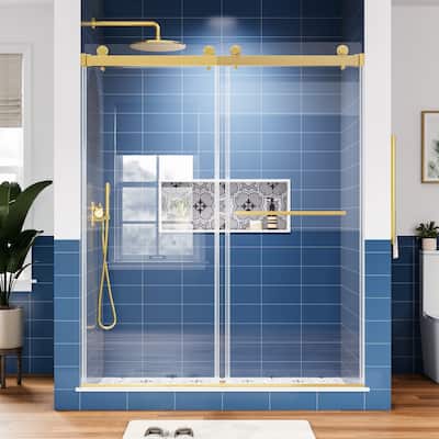 59 in. W x 72 in. H Sliding Frameless Shower Door with Tempered Glass - 59" x 72"