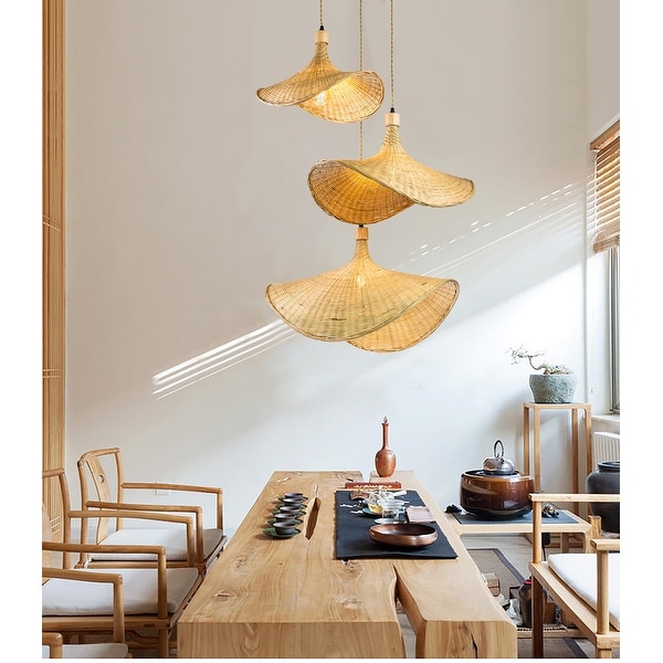 Ele Light Decor Three Lights Unique Rattan Pendant Light Brown