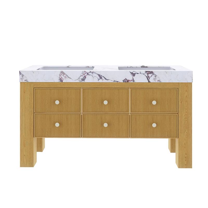 60" Freestanding Bathroom Vanity with 2 Ceramic Sinks - 59.84'' x 19.69'' x 33.46''