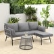 preview thumbnail 33 of 52, EROMMY 3-Piece Patio Conversation Set with Glass Table & 2 Armchairs, Seat Cushions L-shaped  - Grey