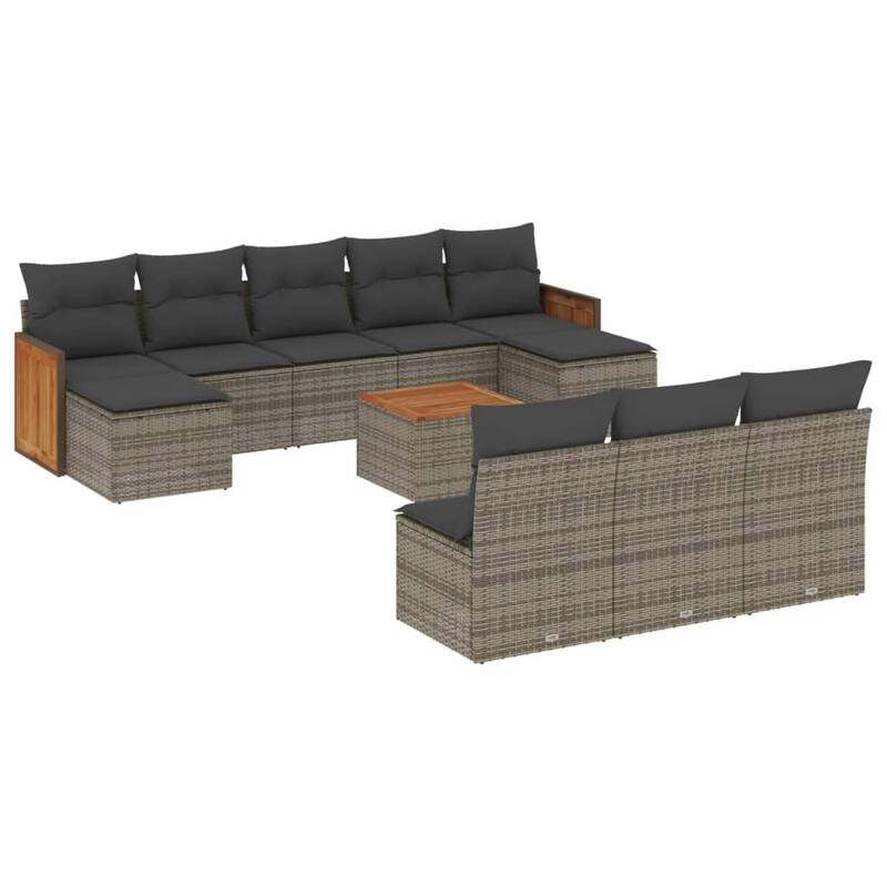 vidaXL Patio Sofa Set with Cushions Outdoor Conversation Furniture Poly Rattan - 21.7 x 21.7 x 14.6