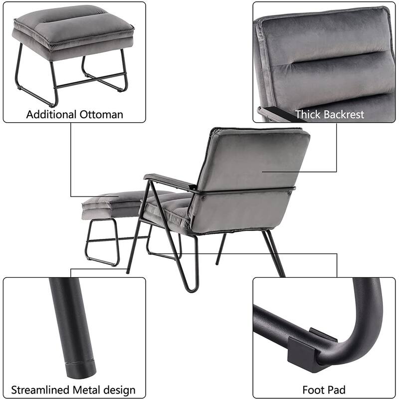 MCombo Tufted Velvet and Iron Club Chair with Ottoman