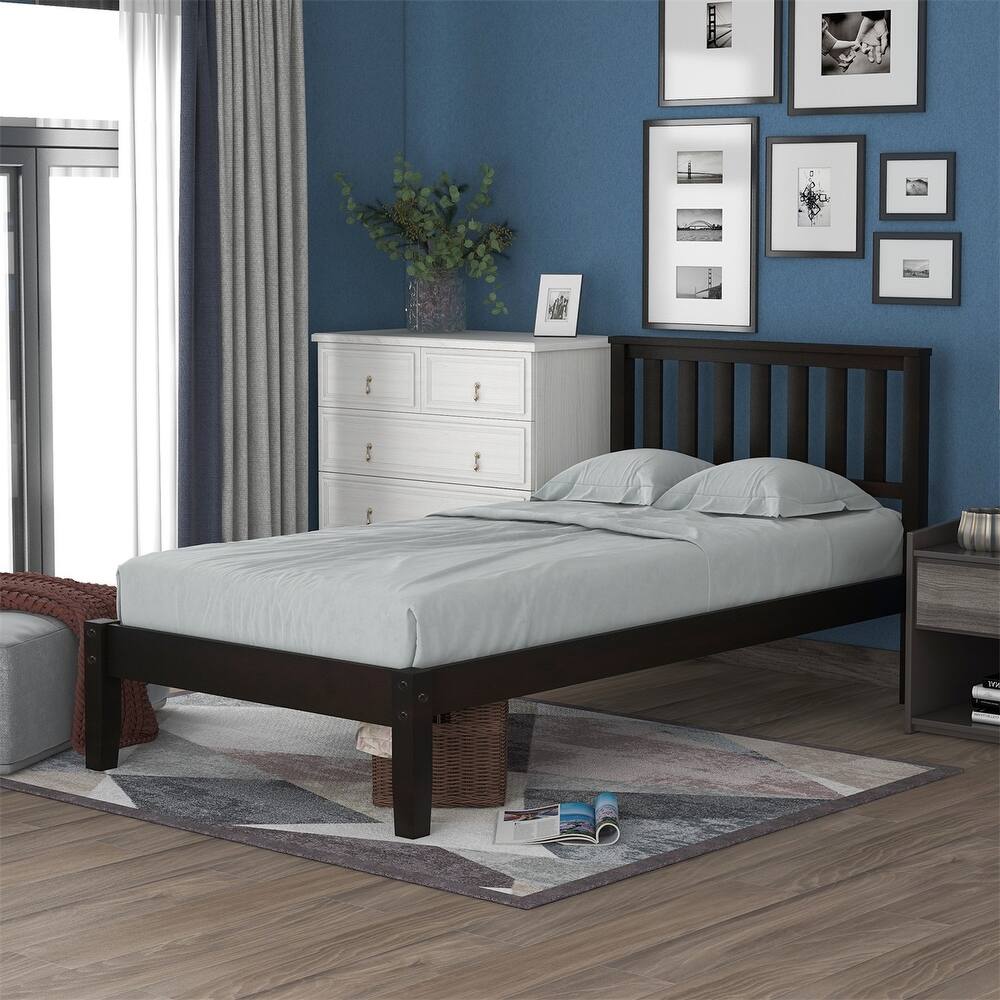 Merax Twin Wood Platform Bed with Headboard and Slat Support