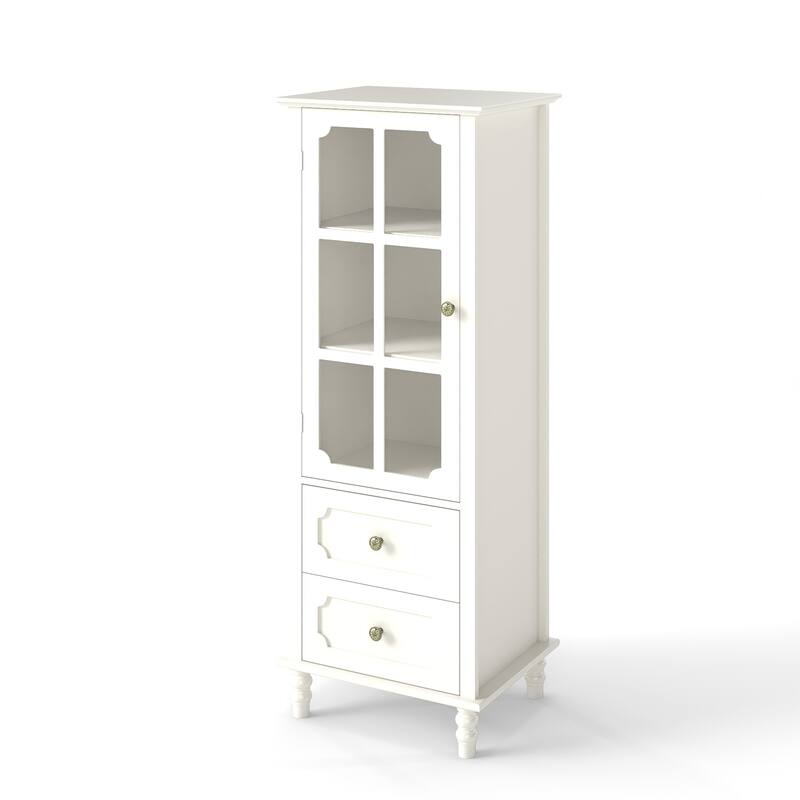 Buffet Cabinet with Glass Doors and Double Drawer, Modern Wooden Storage Sideboard Cupboard for Living room