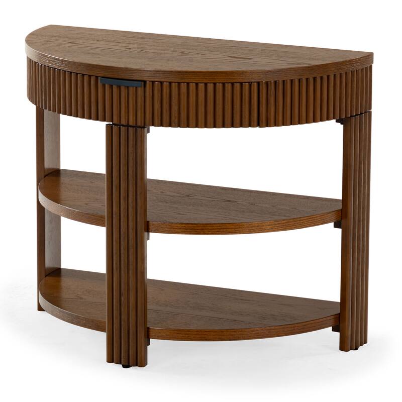 SAFAVIEH Couture Shelbie Reeded 1-Drawer 2-Shelf Half Moon Console Table - 32"W x 16"D x 26"H
