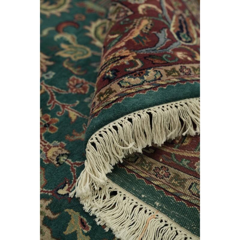 Hand Knotted Oriental 100% Wool Carpet Traditional All-Over Green Kashan Area Rug - 8' 11'' X 6' 1''