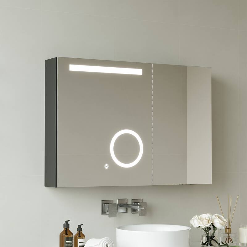 Modern LED Vanity Mirror Cabinet With Adjustable Lighting & Magnifying Mirror - L 35.8'×W 5.7'×H 24'