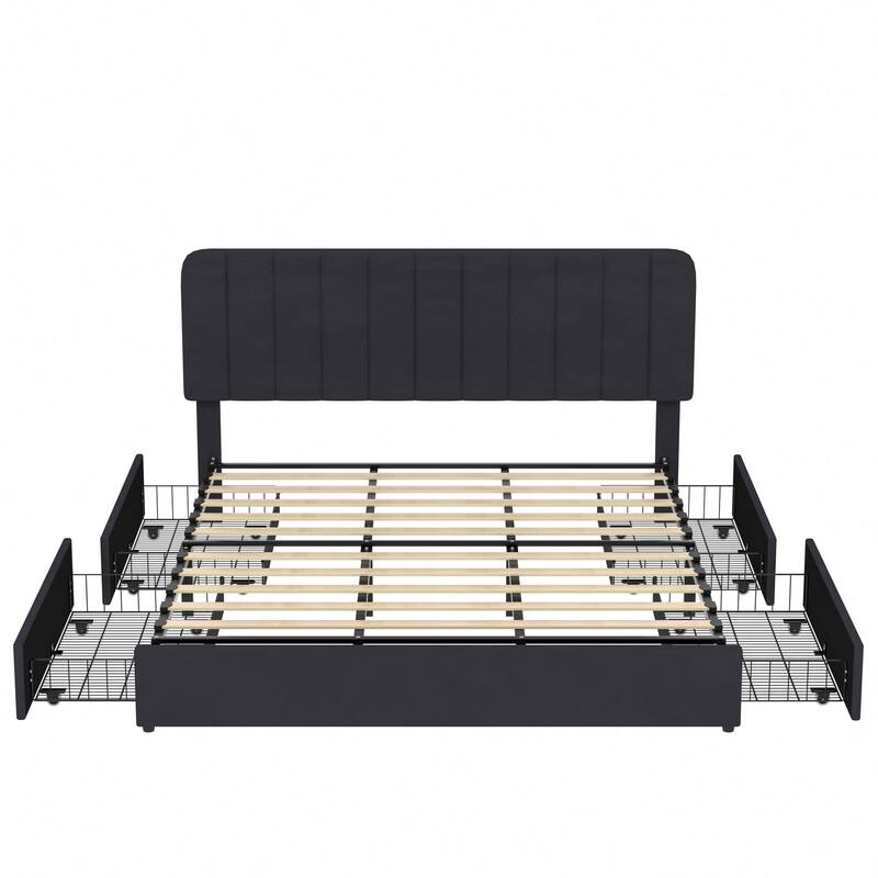 Javlergo Upholstered Platform Bed Frame with Storage Drawers and Adjustable Headboard, No Box Spring Needed