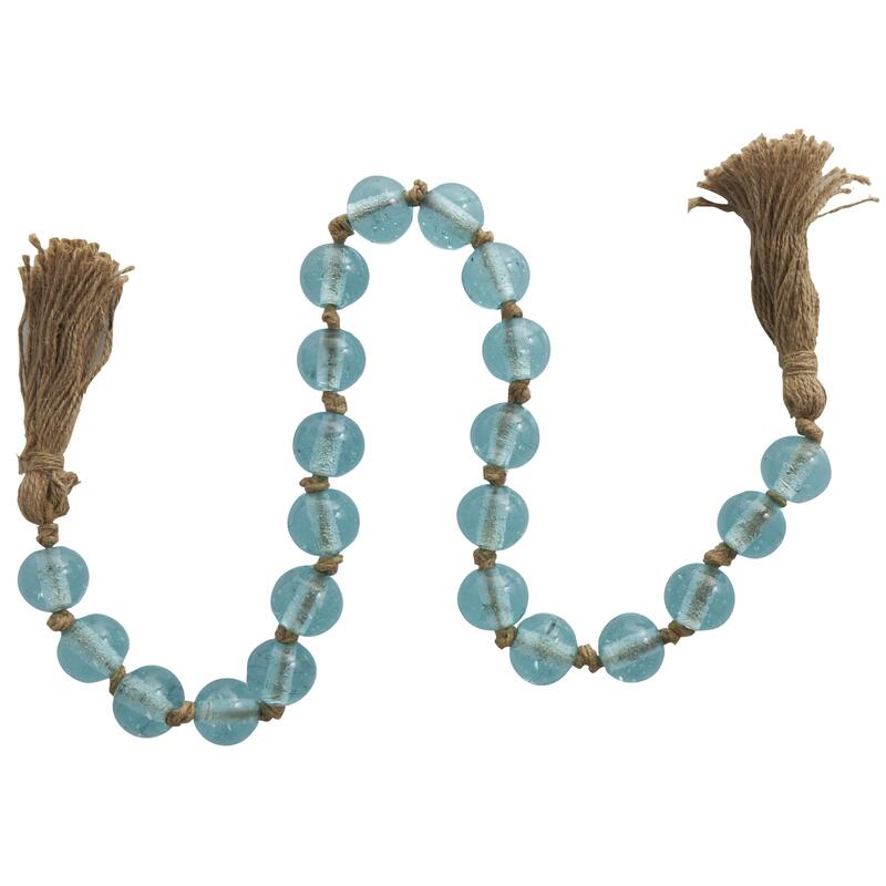 Glass Handmade Round Beaded Garland with Tassel with Knotted Brown Jute - Roche River Decor