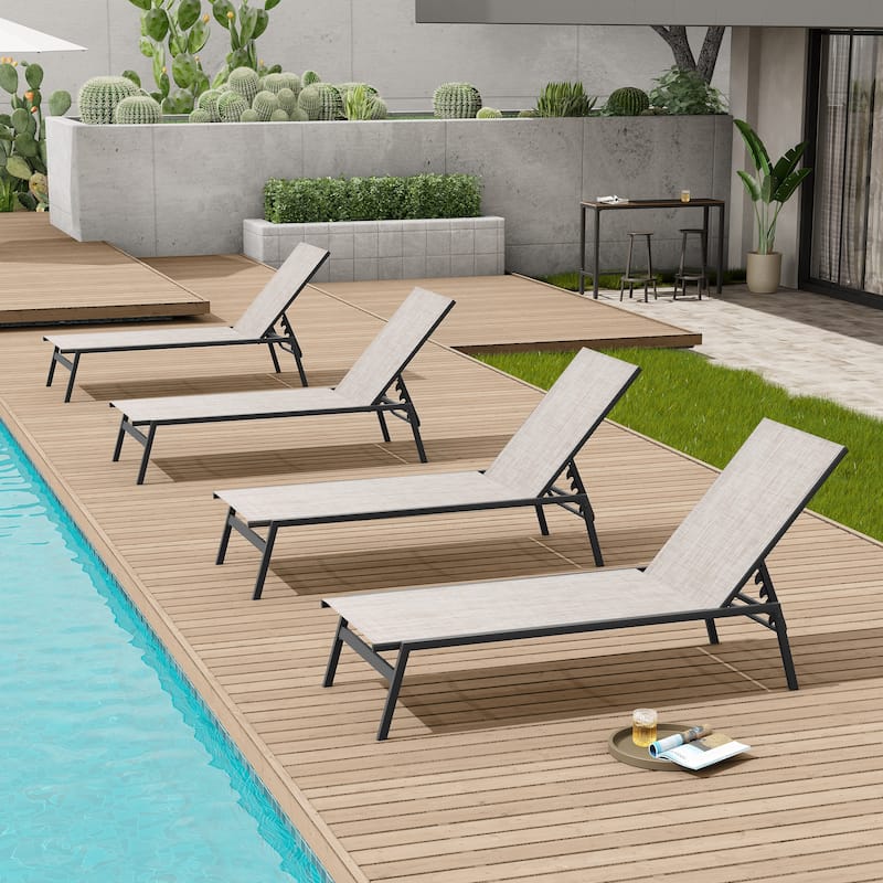 Outdoor Patio Reclining Adjustable Chaise Lounge Chairs Stackable