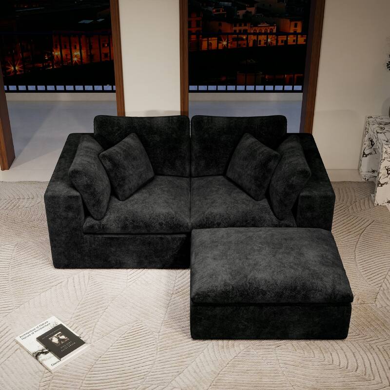 Roomfitters 78.8" Modular Sectional Sofa, 3-Piece Compressed Cloud Couch, No Assembly Required, Plush Corduroy, Black