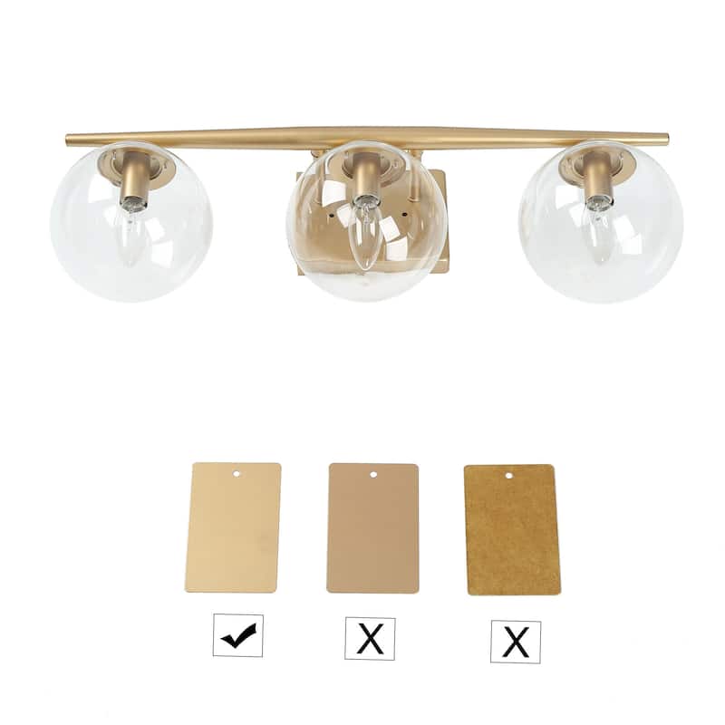 Modern 3-Light Gold Bathroom Vanity Lights Farmhouse Globe Wall Sconce for Powder Room
