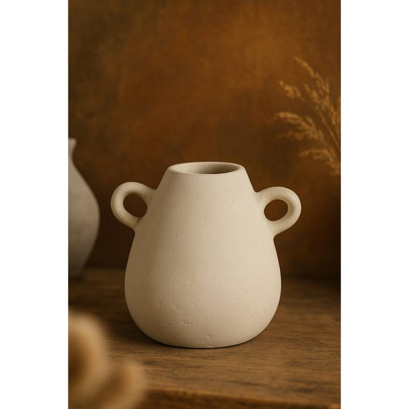 Paper Mache Vase White Dia 8.66" - NATURAL WHITE - NATURAL WHITE