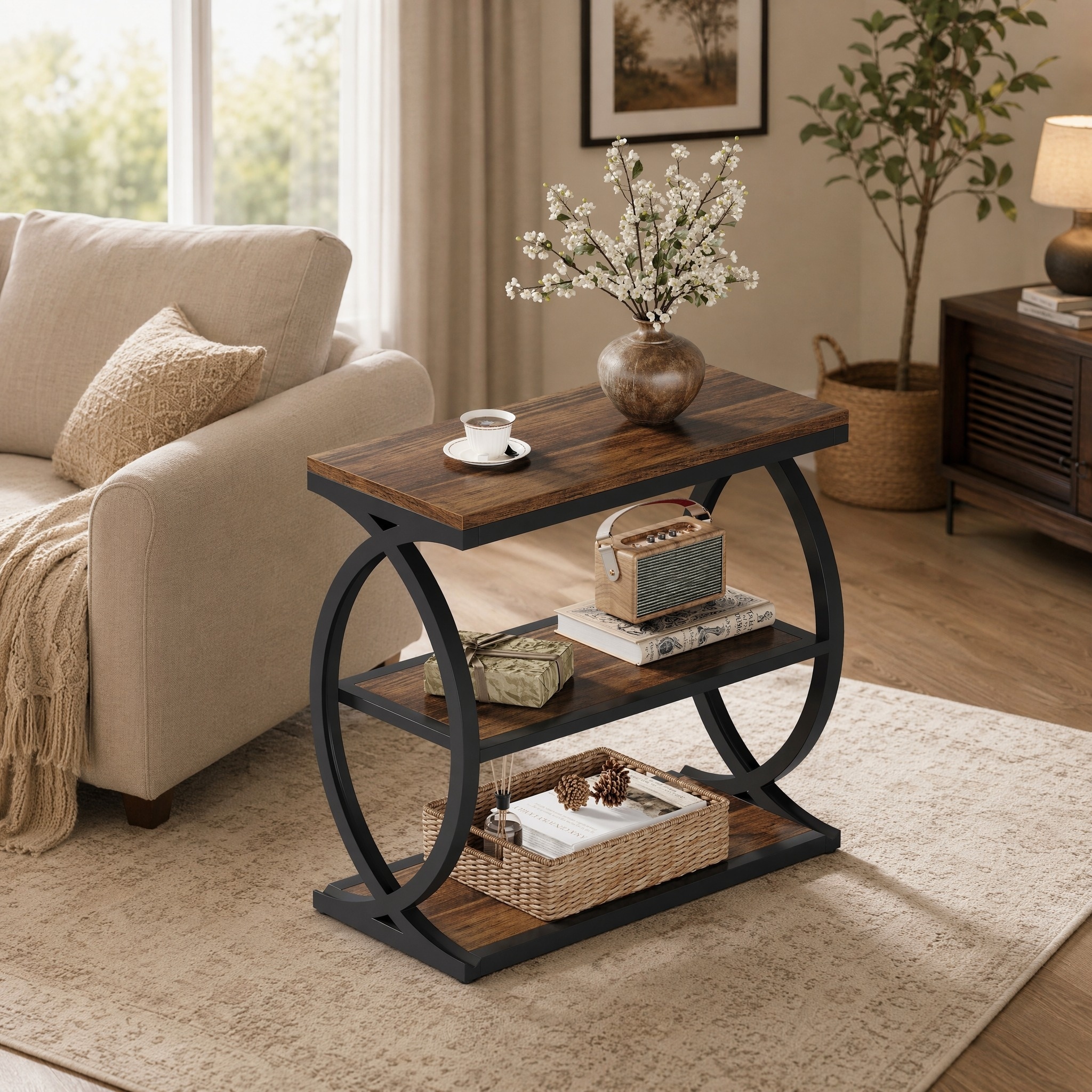 3-Tier End Table with Storage, Small Wood Side Table for Living Room - 11.81"D x 23.62"W x 23.62"H