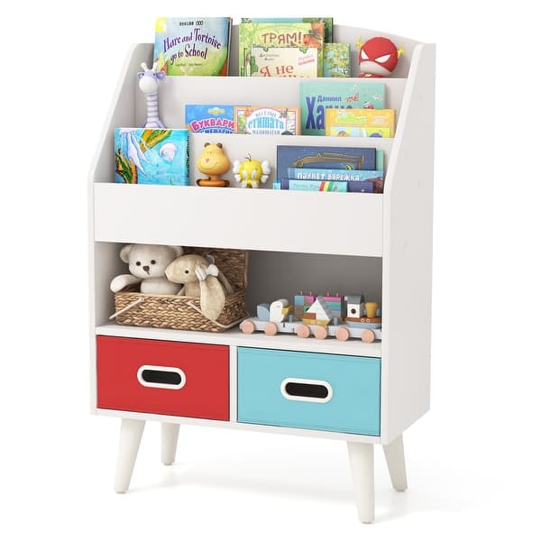 slide 2 of 10, Gymax Kids Bookshelf w/3-Tier Bookshelves Open Compartment & 2 White