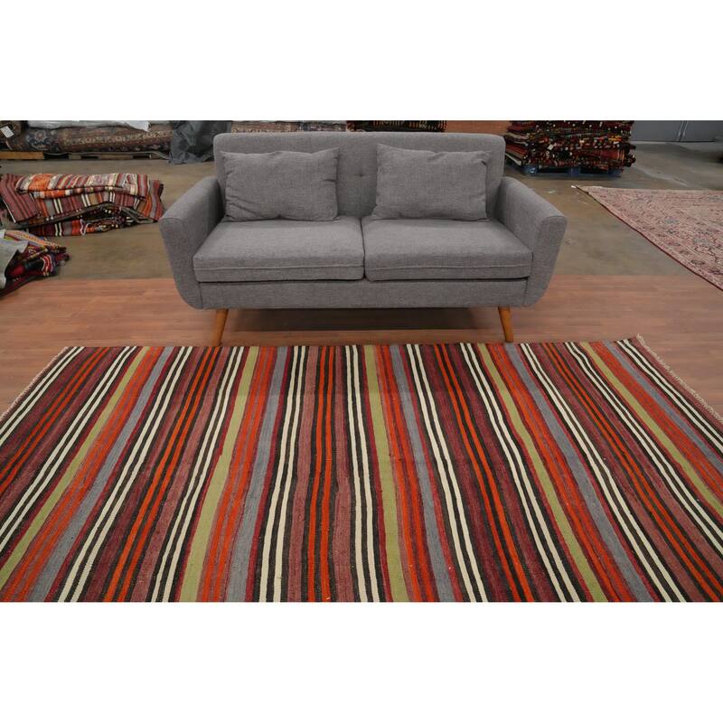 Hand Woven Oriental 100% Wool Carpet Southwestern Geometric Multi-Colored Kilim Area Rug - 9' 0'' X 5' 4''