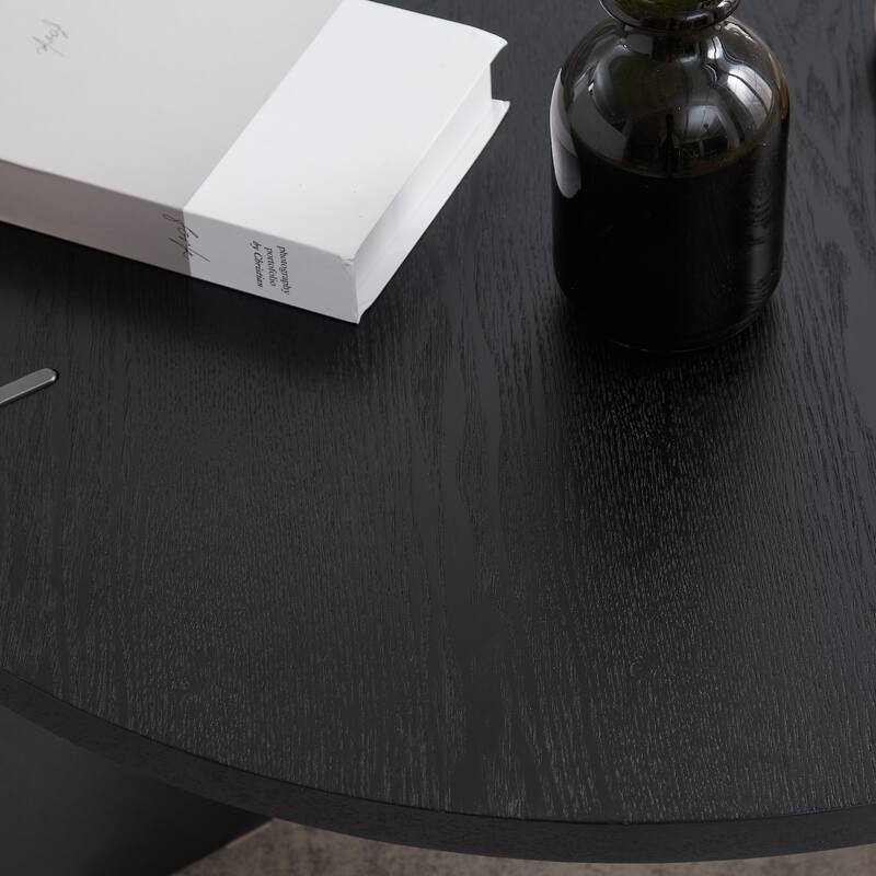 Modern Coffee Table Simple Coffee Table Round Coffee Table with Oak Tabletop and Black Table Legs, for Living Room