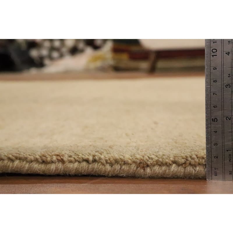 Hand Knotted Oriental 100% Wool Carpet Modern Solid Beige & Ivories Gabbeh Area Rug - 9' 9'' X 6' 8''