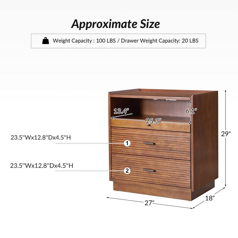 Lorenz Mid-century Modern End Table with Charge Station and LED Light by HULALA HOME