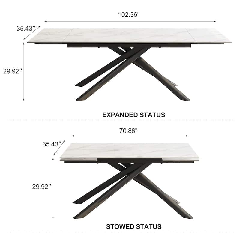 102.36 Inch Extendable Rectangular Sintered Stone Dining Table