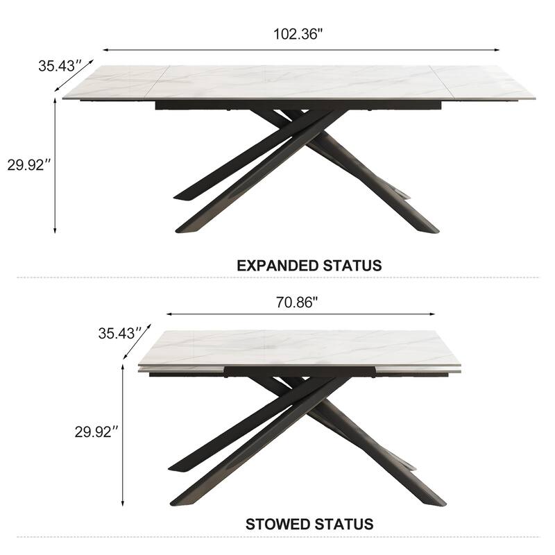 9 - Piece Extendable Rectangular Sintered Stone Cross Legs Dining Set With 8 Chairs For Home or Villa