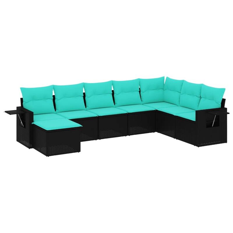vidaXL 8 Piece Patio Sofa Set with Cushions Black Poly Rattan