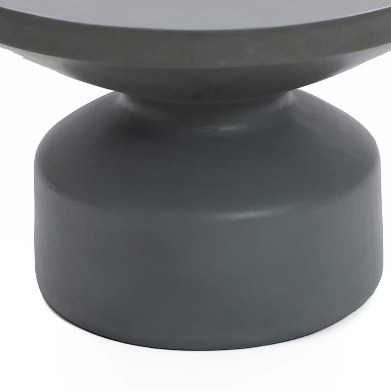Grey MgO Round Coffee Table, Indoors and Outdoors - 16.14" H x 24.21" W x 24.21" D