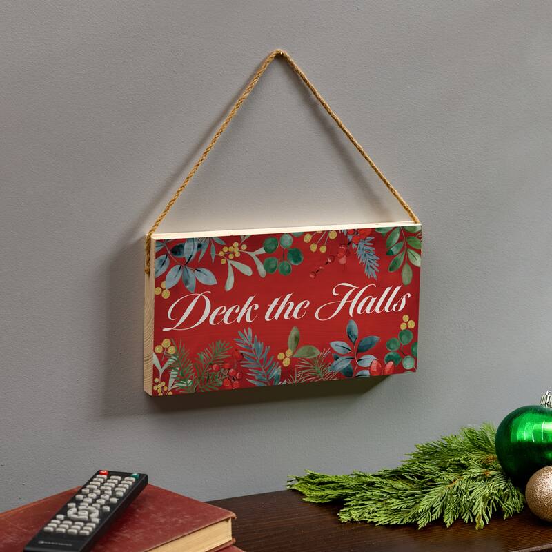 Deck the Halls Festive Foliage Hanging Wall Sign - 11"x6"