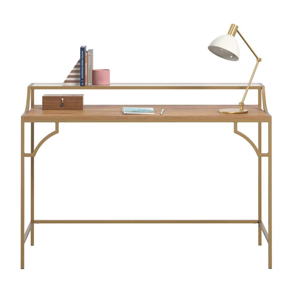 Wood Writing Desk with metal Frame, Brown
