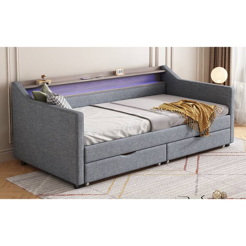 Christopher Knight Home - Mason Modern Twin Daybed with Shelves, Charging Ports, and LED Lighting