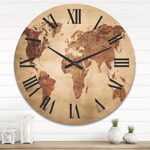 Designart 'Ancient Map of The World VII' Vintage Wood Wall Clock