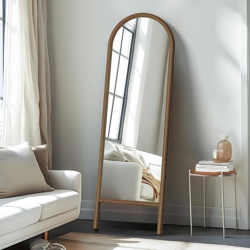 Ladder-Style Arched Solid Wood Framed Full Length Leaning Mirror - 64"x21" - Brown-Arched