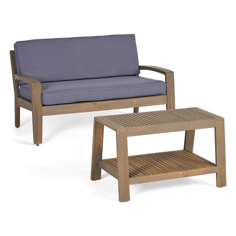 Roomfitters Outdoor Loveseat and Coffee Table Set, Acacia Wood Patio Furniture with Cushions