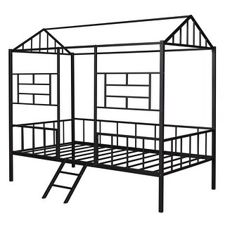 Metal House Bed Frame Twin Size With Slatted Support No Box Spring Needed