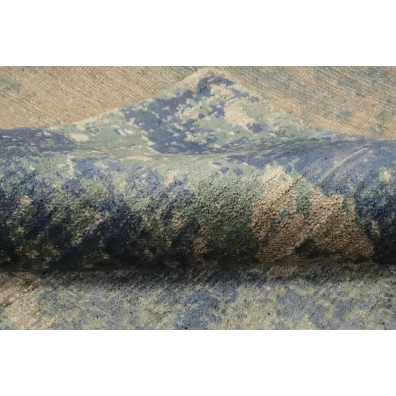 Hand Knotted Oriental Viscose Silk Carpet Modern Abstract Green Abstract Area Rug - 7' 11'' X 5' 0''