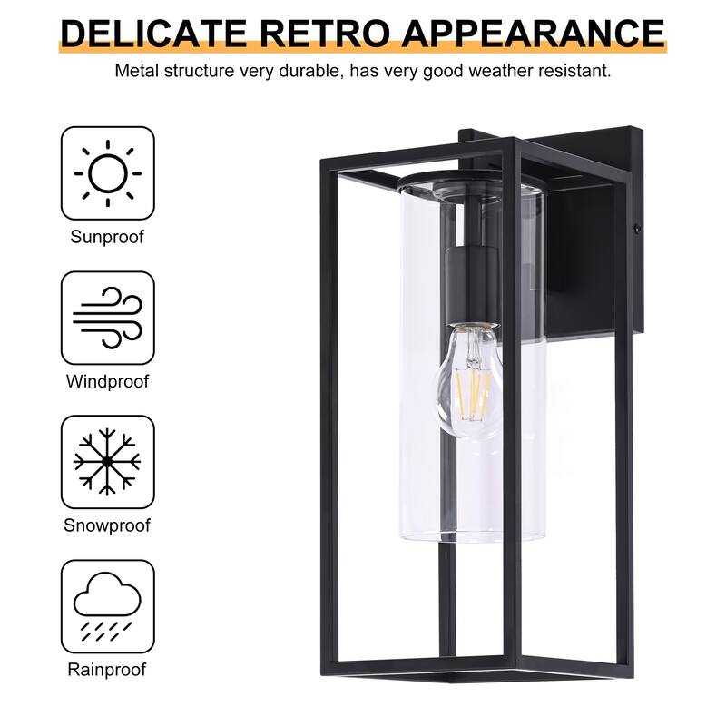 2 Pack Metal 1-Light Clear Glass Outdoor Wall Sconce Light