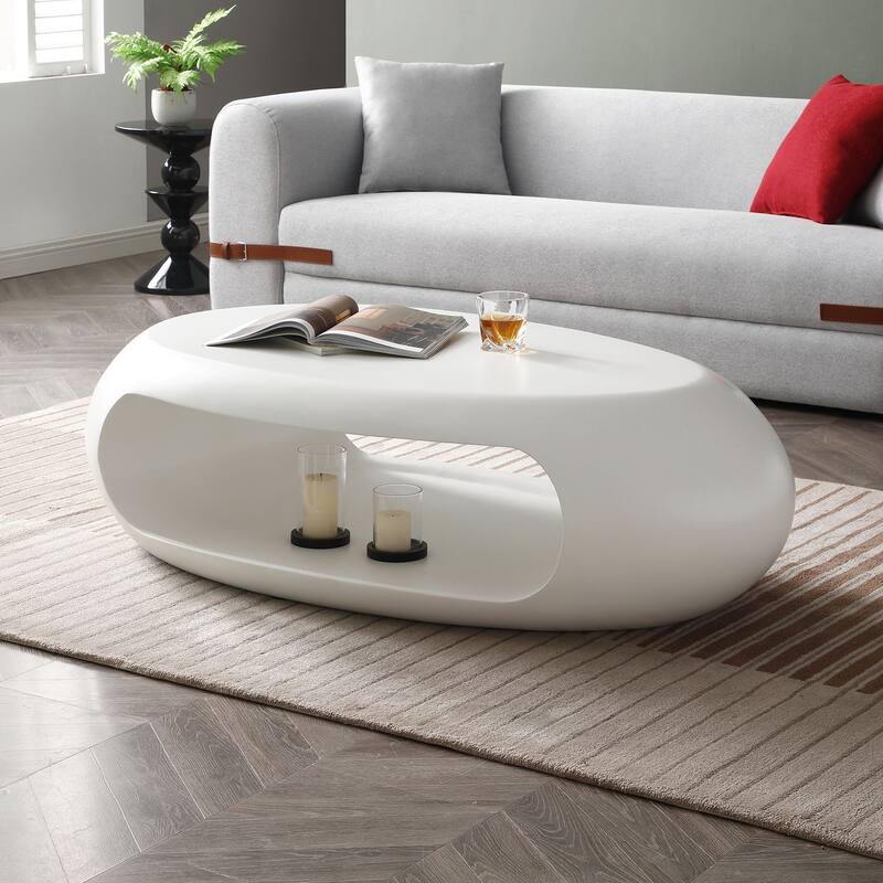 Contemporary Oval Flat Hollow Storage Coffee Table End Table Black White