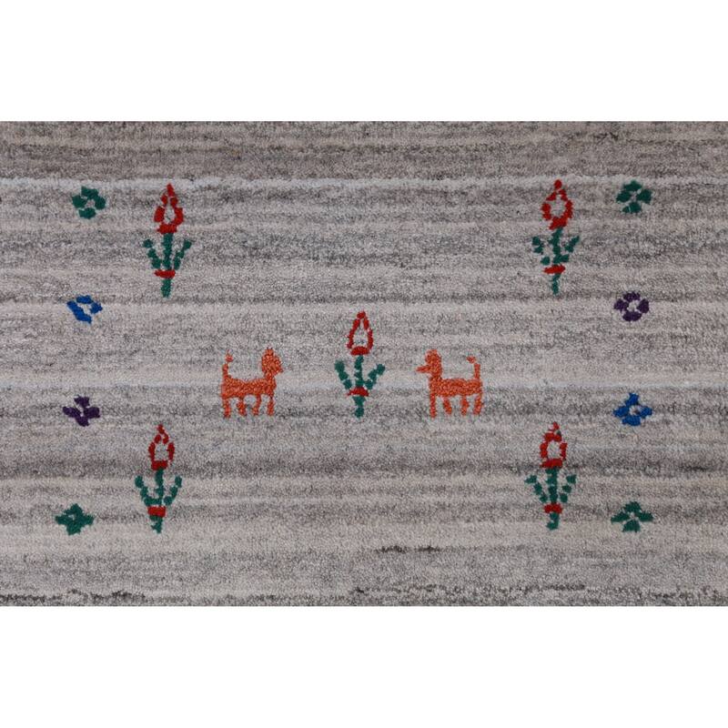 Silver Gray Gabbeh Indian Area Rug Handmade Striped Wool Carpet - 8'1" x 9'9"