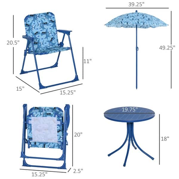 dimension image slide 2 of 3, Outsunny Kids Folding Picnic Table and Chair Set with Removable & Adjustable Umbrella