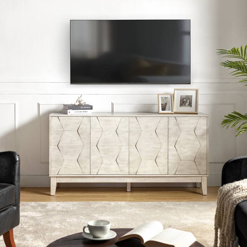 Silakan Mid-Century Modern 4-Door Large Storage Sideboard with Solid Wood Legs by HULALA HOME