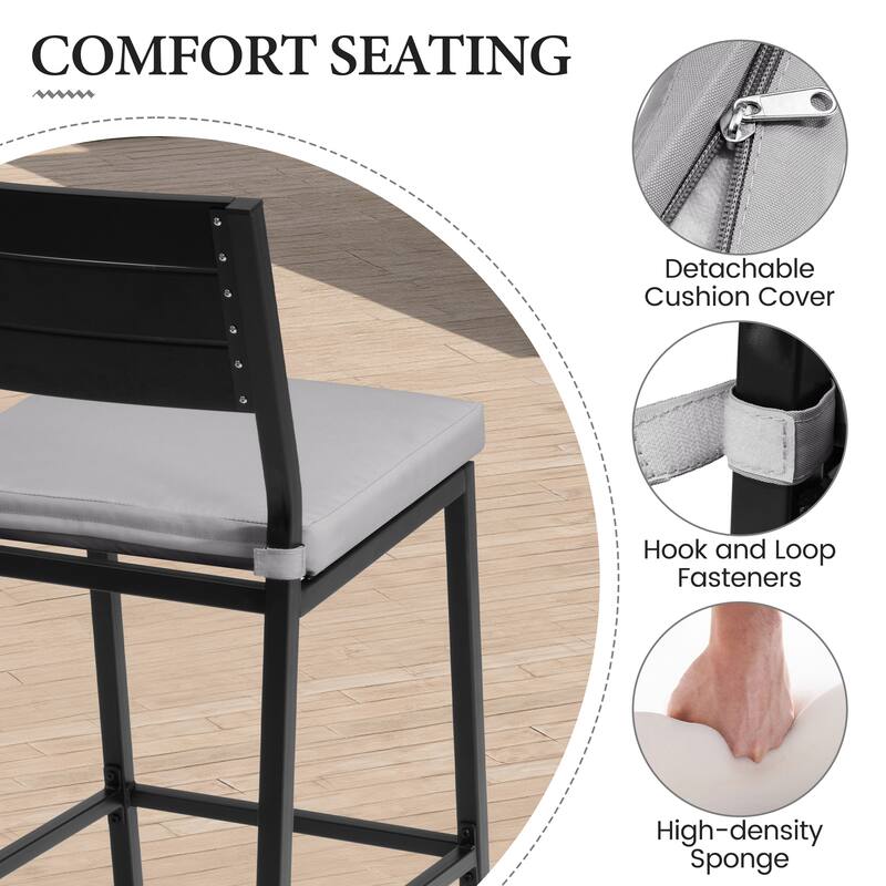 VredHom Outdoor Patio Barstools with Cushion - D 20.5 in. x W 17.3 in. x H 40.2 in.